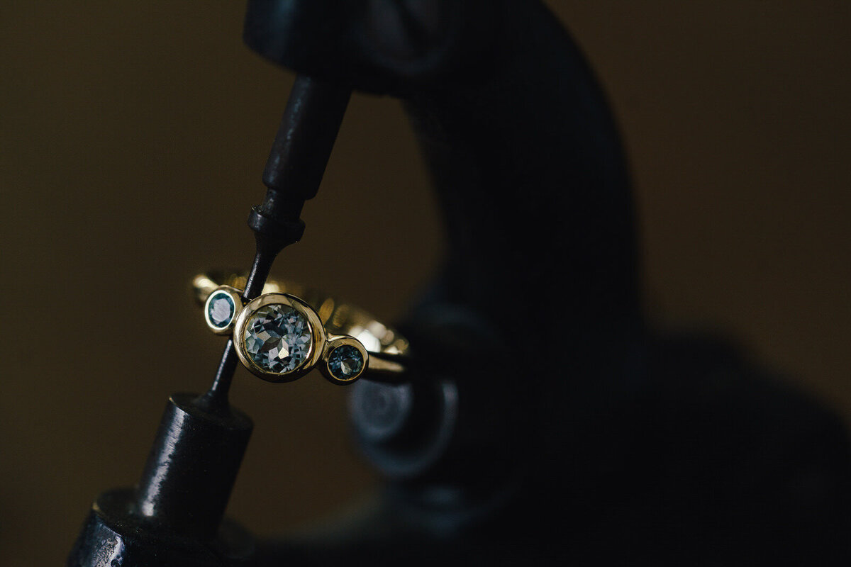 product photography of a golden ring