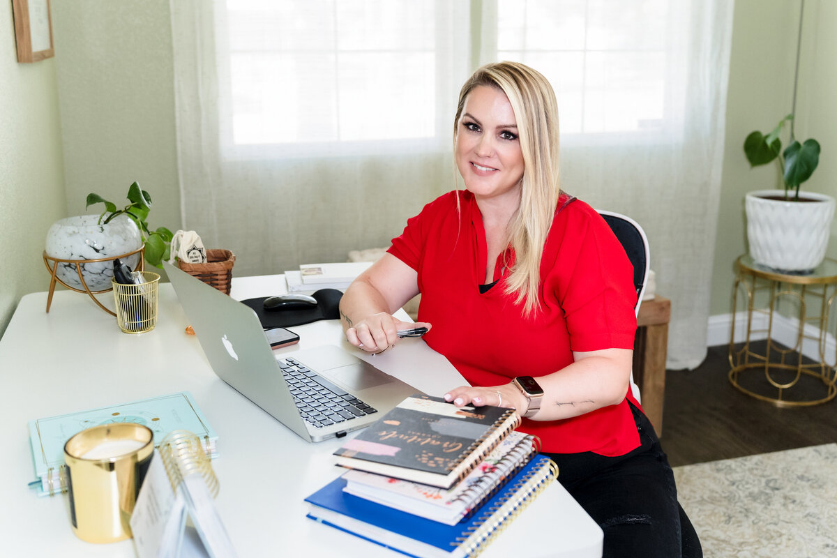 life coach working on her home office