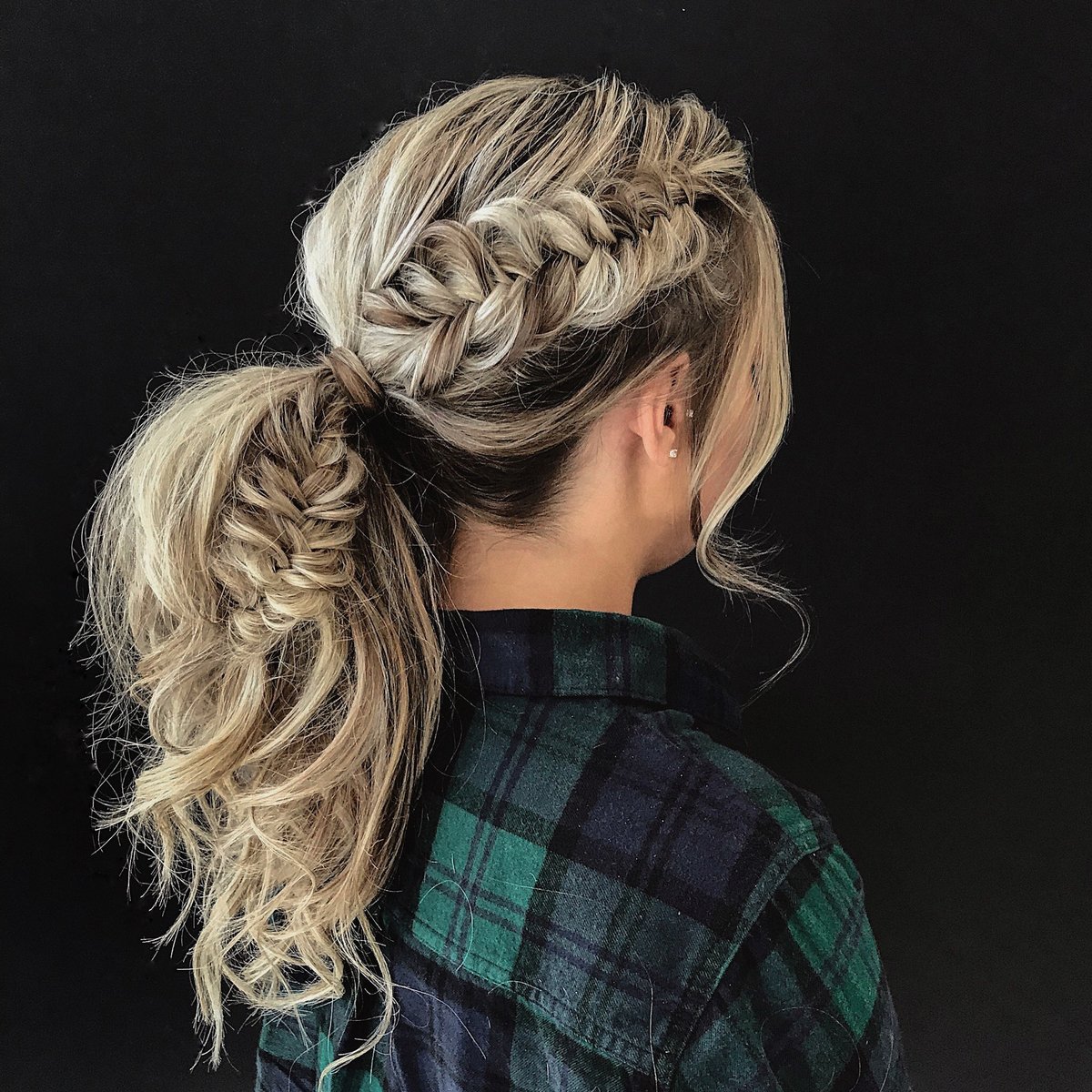 Blonde braid in ponytail