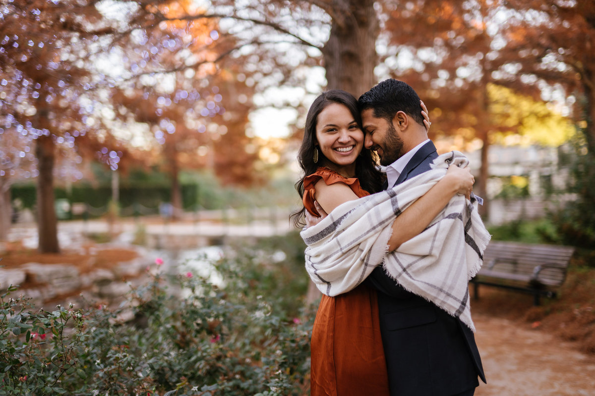 Fall engagement session by Expose The Heart Photography featuring beautiful hispanic woman and handsome Indian man in love.