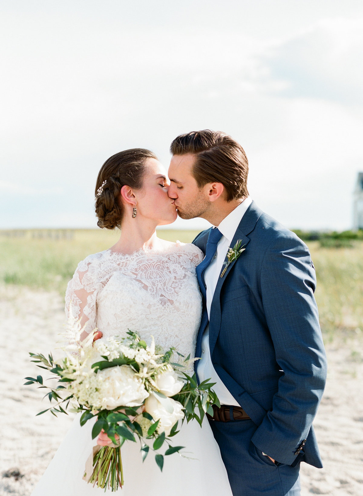 Bride and groom on the beach Cape Cod