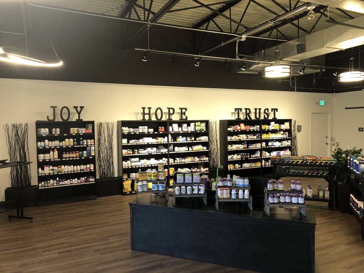 Inside of the Strong Family Wellness nutrition and wellness shop in Mt. Pleasant, WI