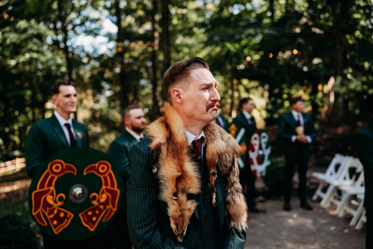 Groom gets emotional at his viking themed wedding