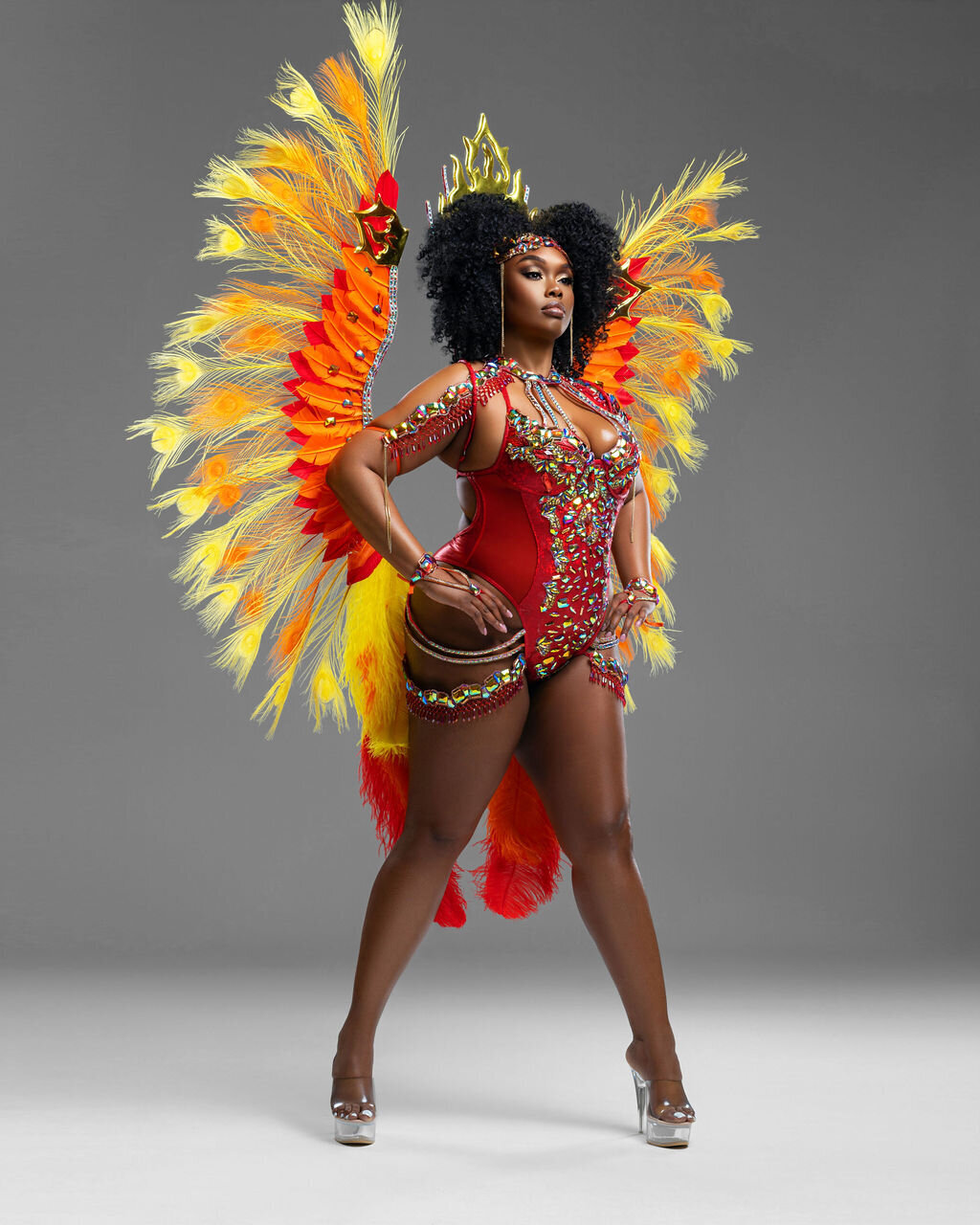 Red and Yellow costume for Caribana Toronto. Register to play mas with Sunlime Mas