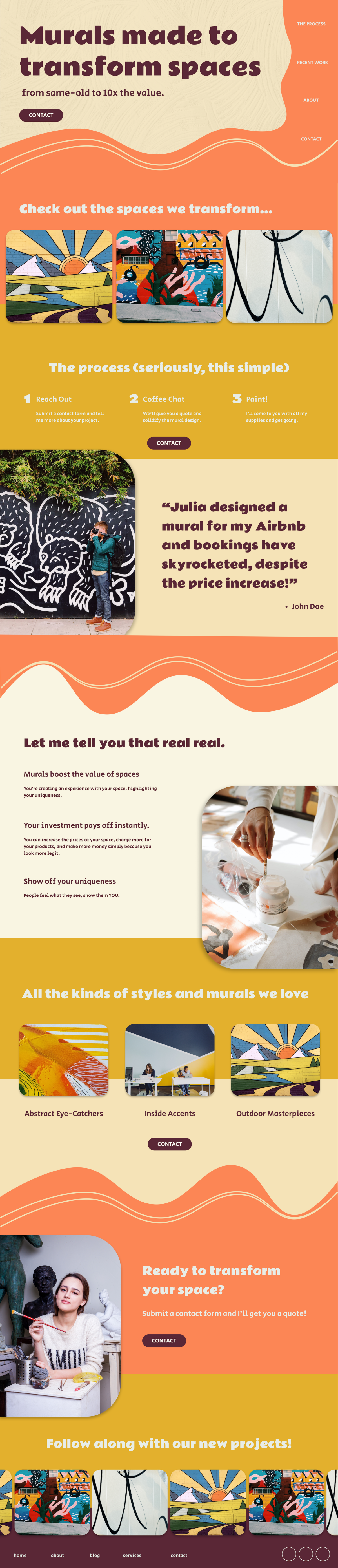 homepage website design for a muralist