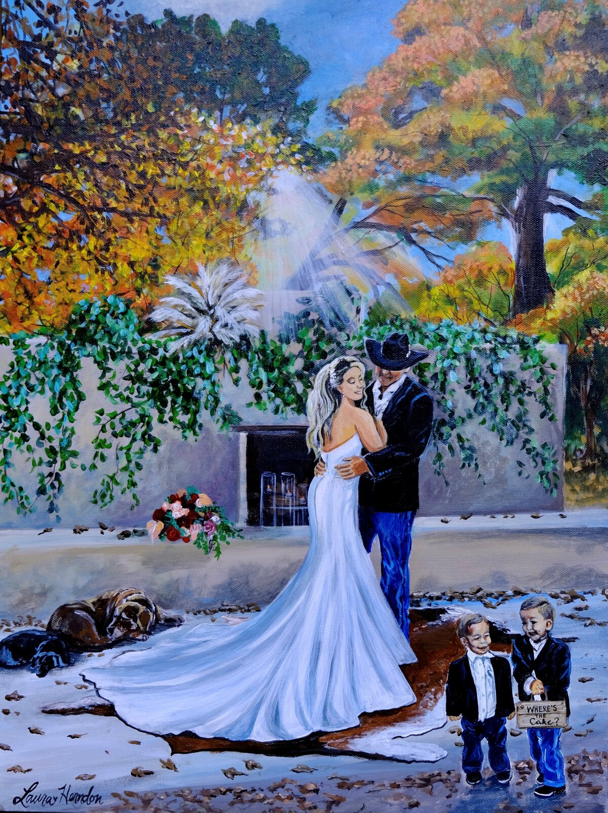 Fredericksburg texas live wedding painting by Laura Herndon