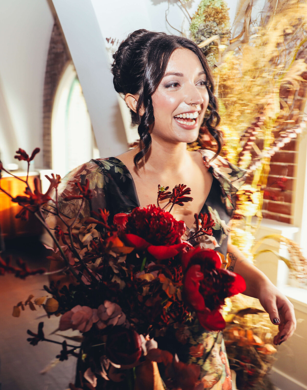 Red wedding bouquet with dried flowers for a Philadelphia wedding