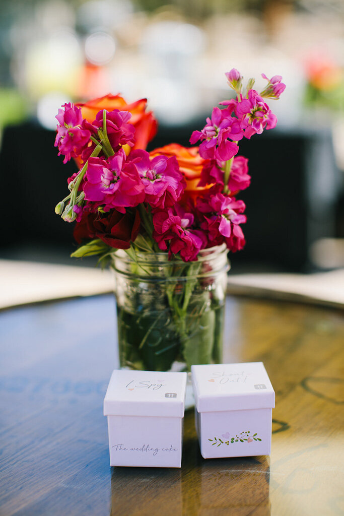 Cocktail hour games set on coctail tables