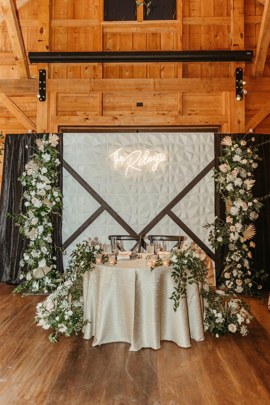 27 - Mision Lago Estate Wedding Barn Reception Sweetheart Table with Backdrop - Tampa Bay Wedding Planner