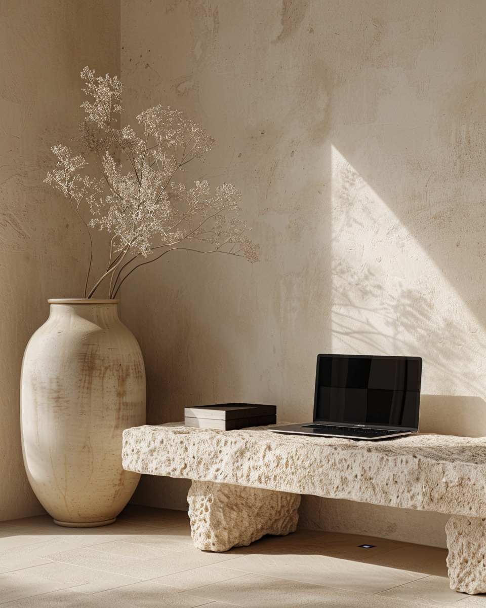 marga888_A_neutral_stone_bench_by_a_large_ceramic_vase_MacBoo_ec96f953-a77c-4d5c-b5e4-73b6c4a66a20_1