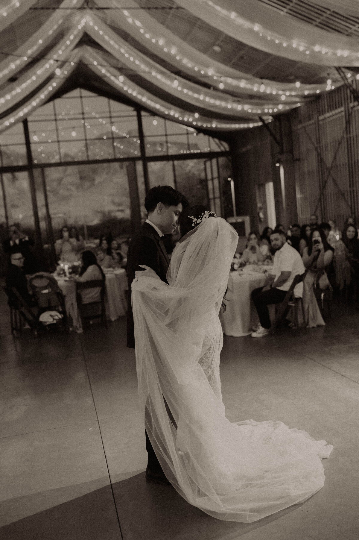 Beautiful veil shot during first dance