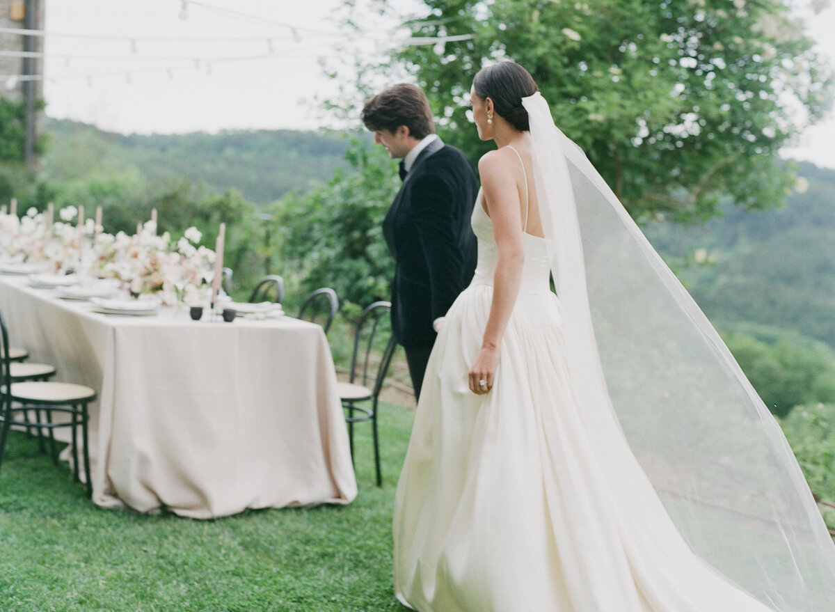 Couples entering an outdoor wedding reception at Newport, RI venue