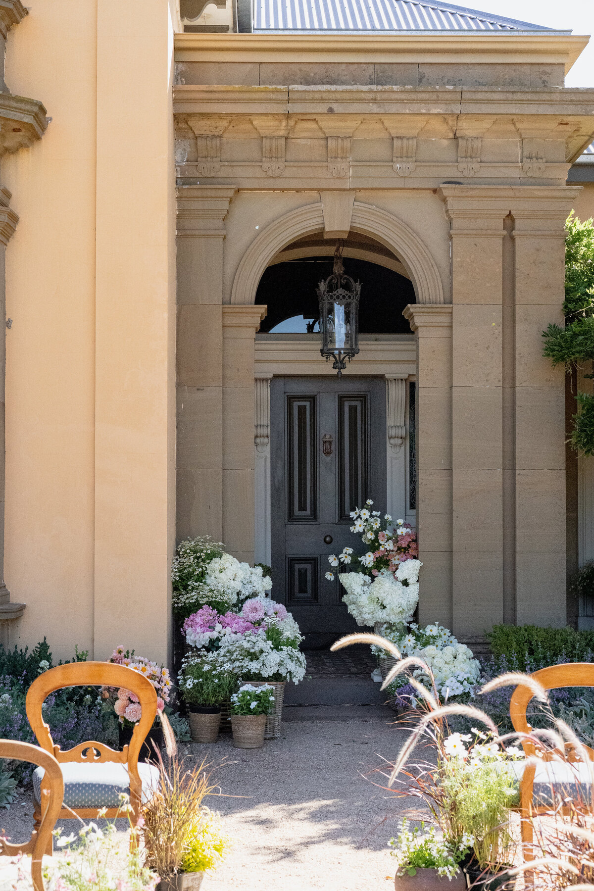 Wedding ceremony flowers at Ceres Homestead, Ballarat