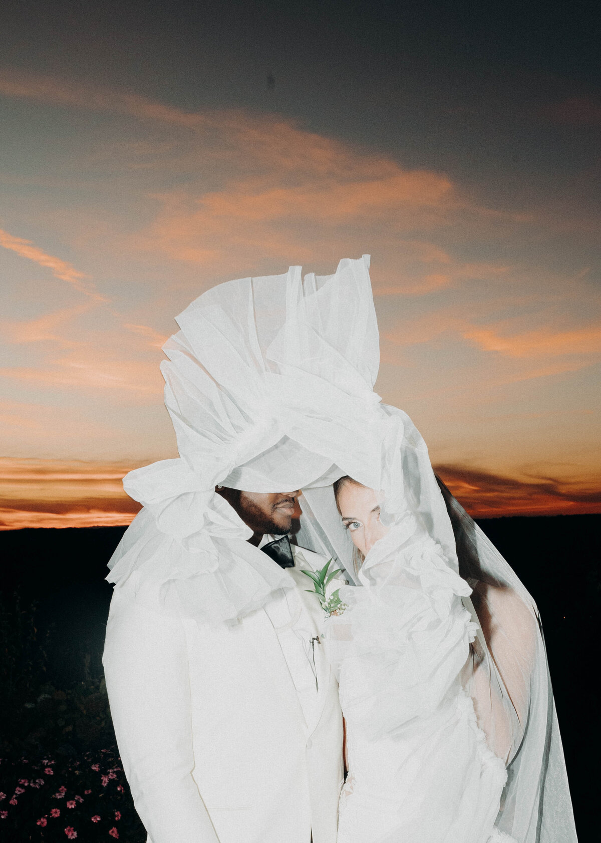 direct flash sunset veil bridal portrait wedding photographer