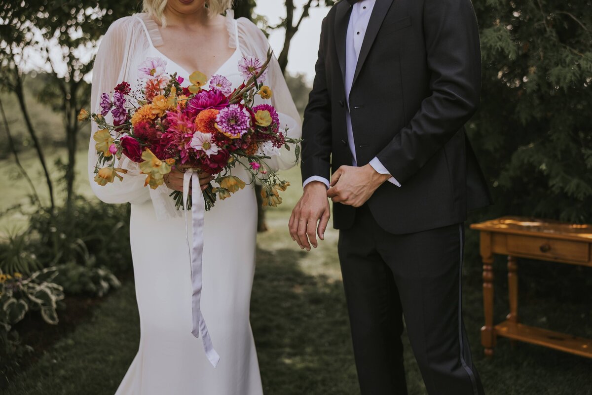 K+J Backyard Farm Wedding Colourful Flowers15