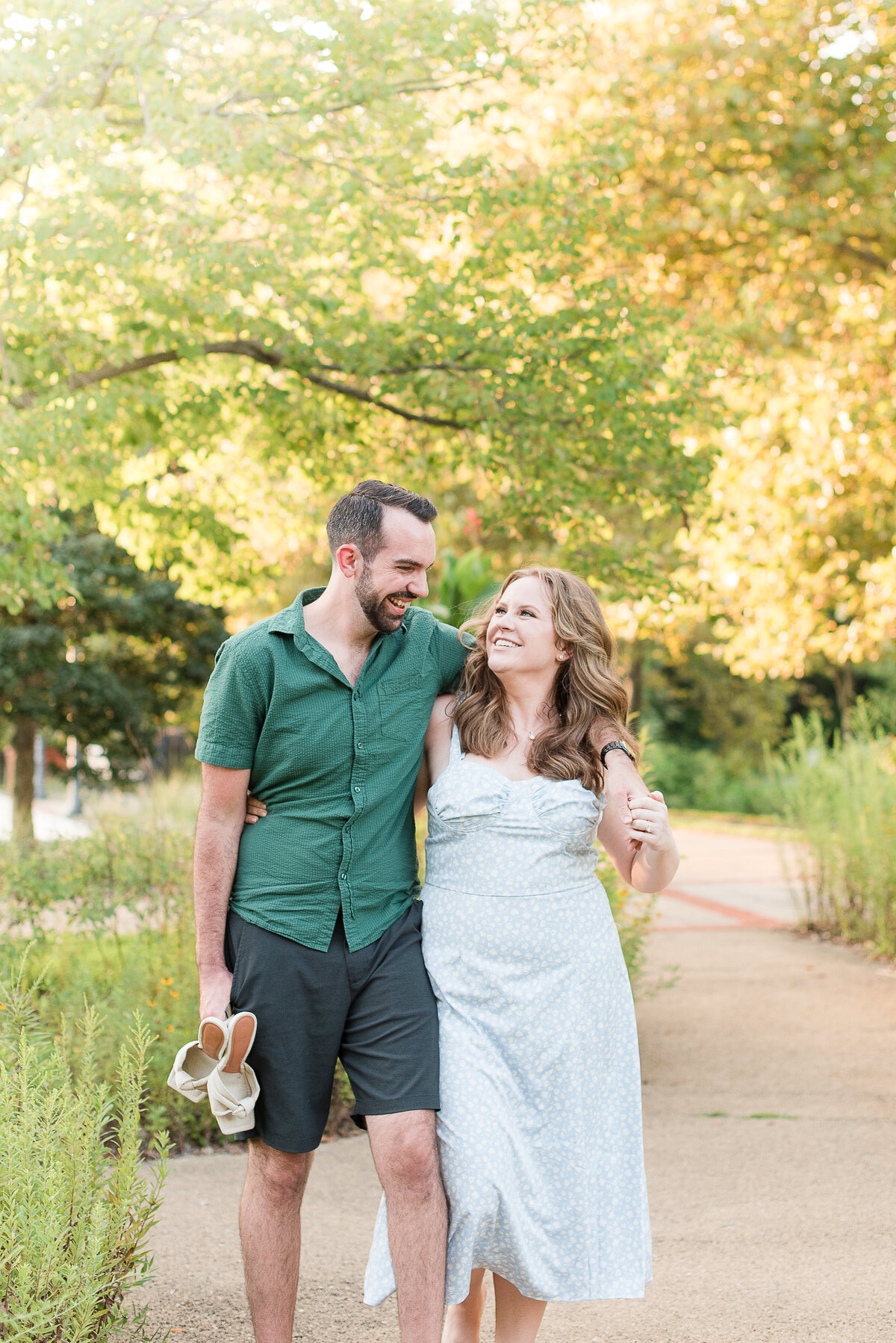 couple walking and laughing