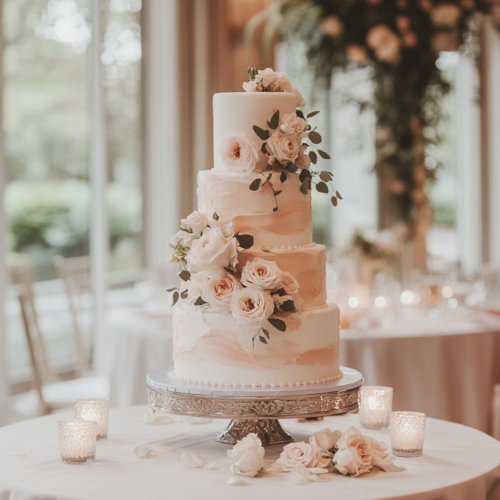 kdurski_86694_a_blush_and_white_wedding_cake_at_a_reception_lig_0698b28f-aa67-4ed6-a082-7914ea5f5541