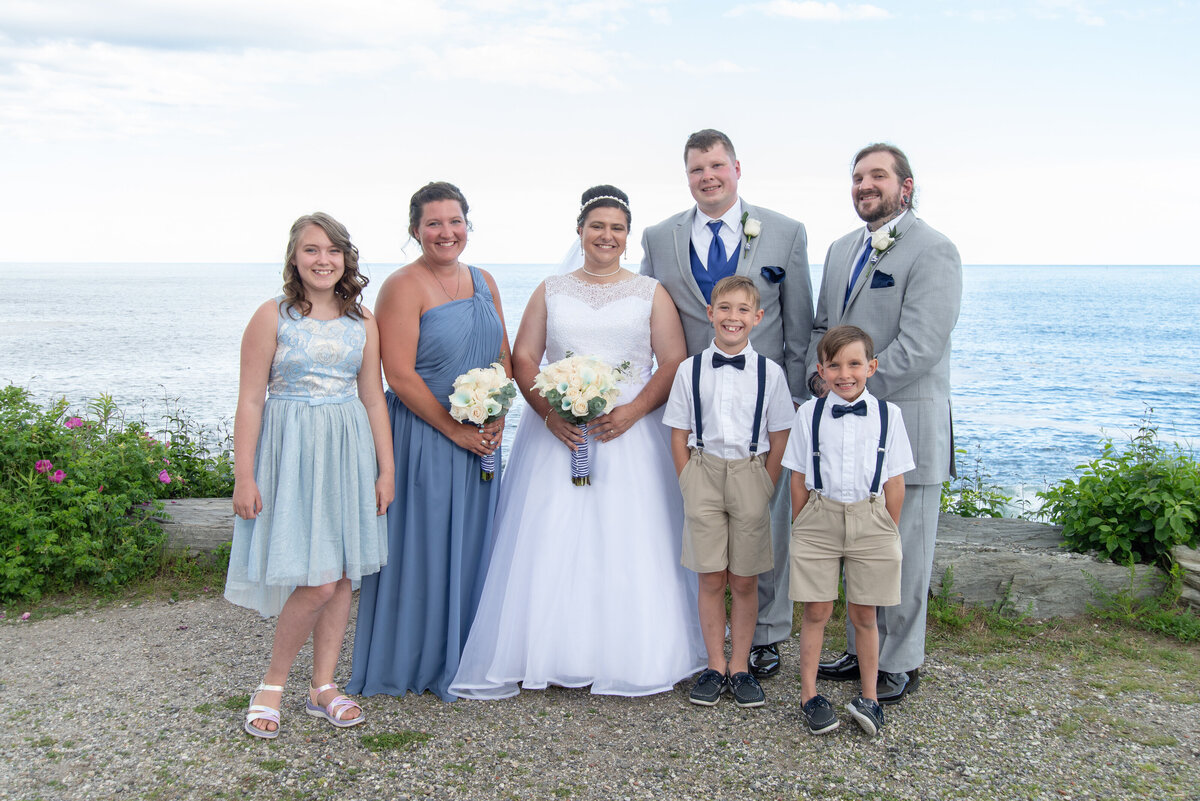 Wedding party portrait Two Lights State Park in Portland Maine