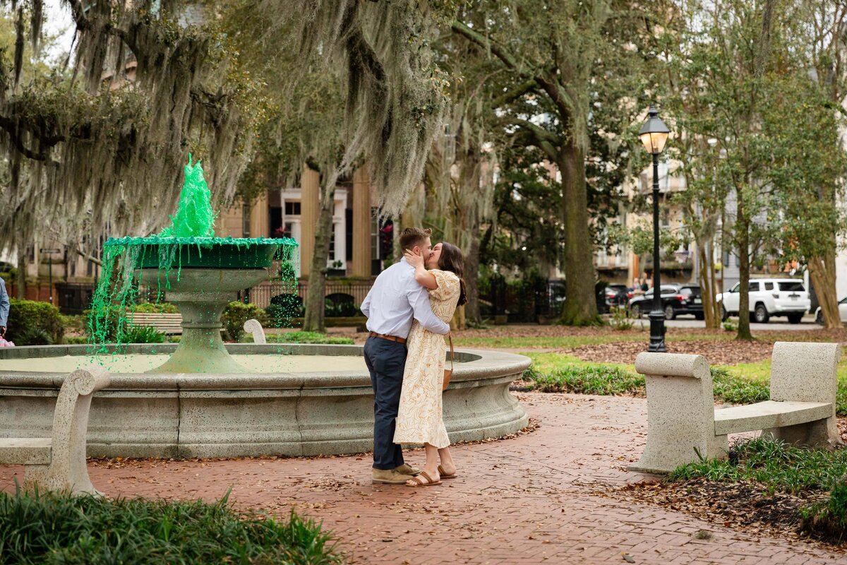 Proposing in front of Orleans Square, Savannah | Photo by Phavy Photography, Savannah Proposal Photographer