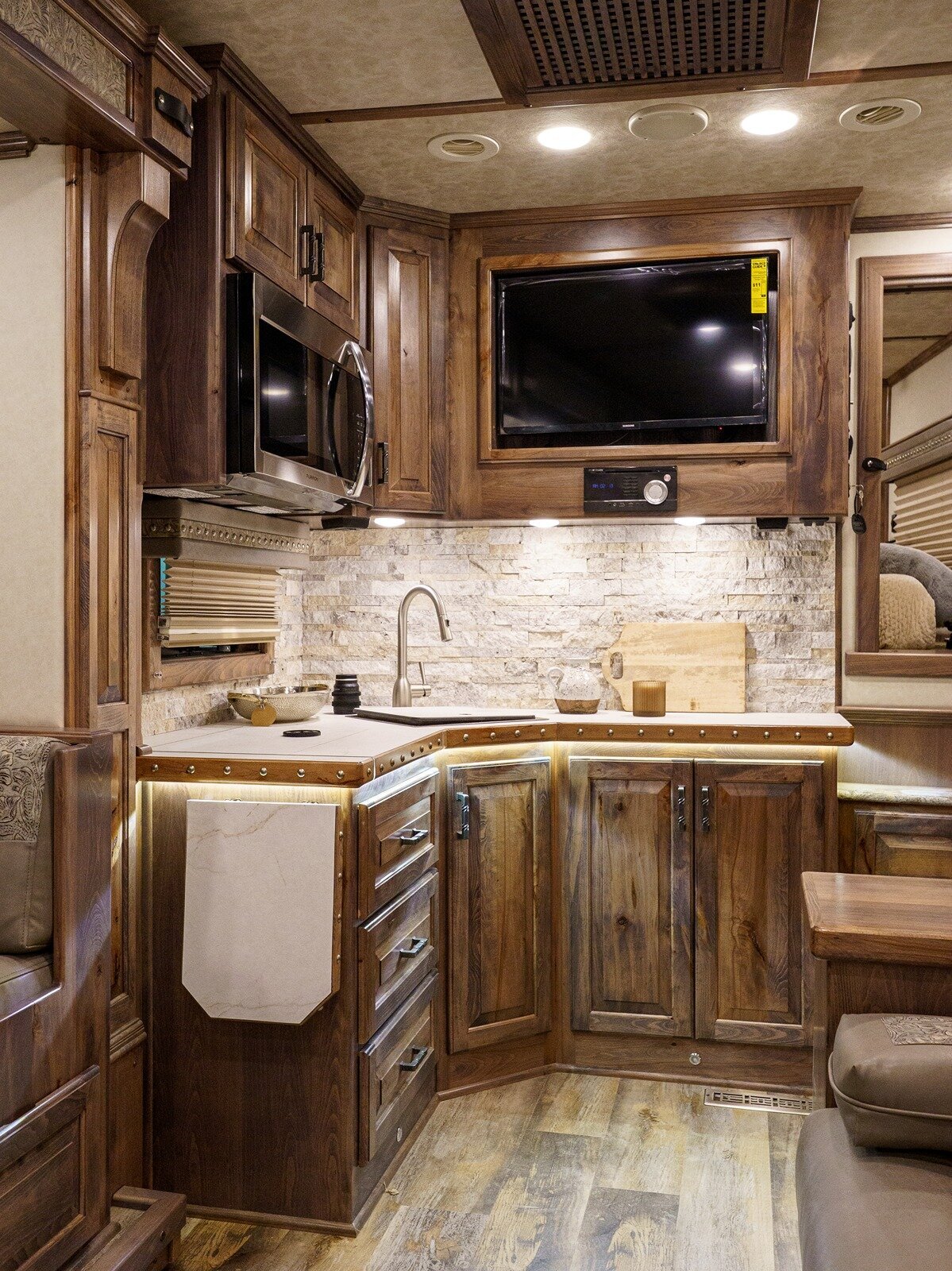 luxury horse trailer kitchen area