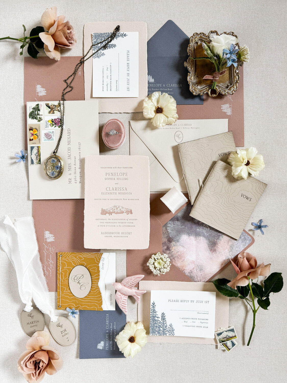 mountain invitations topo map letterpress handmade paper-1