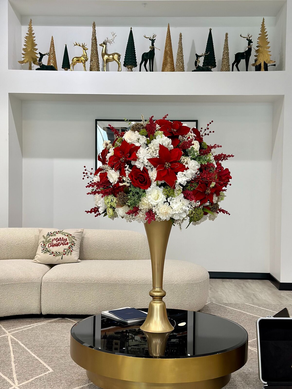 Red and white floral arrangement