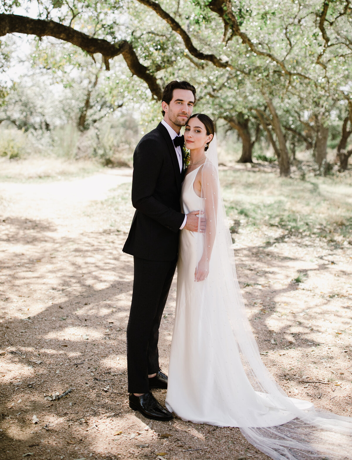 Bride and groom wedding portraits outside at Prospect House, Austin