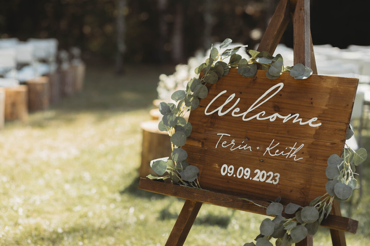 Welcome sign at BC wedding