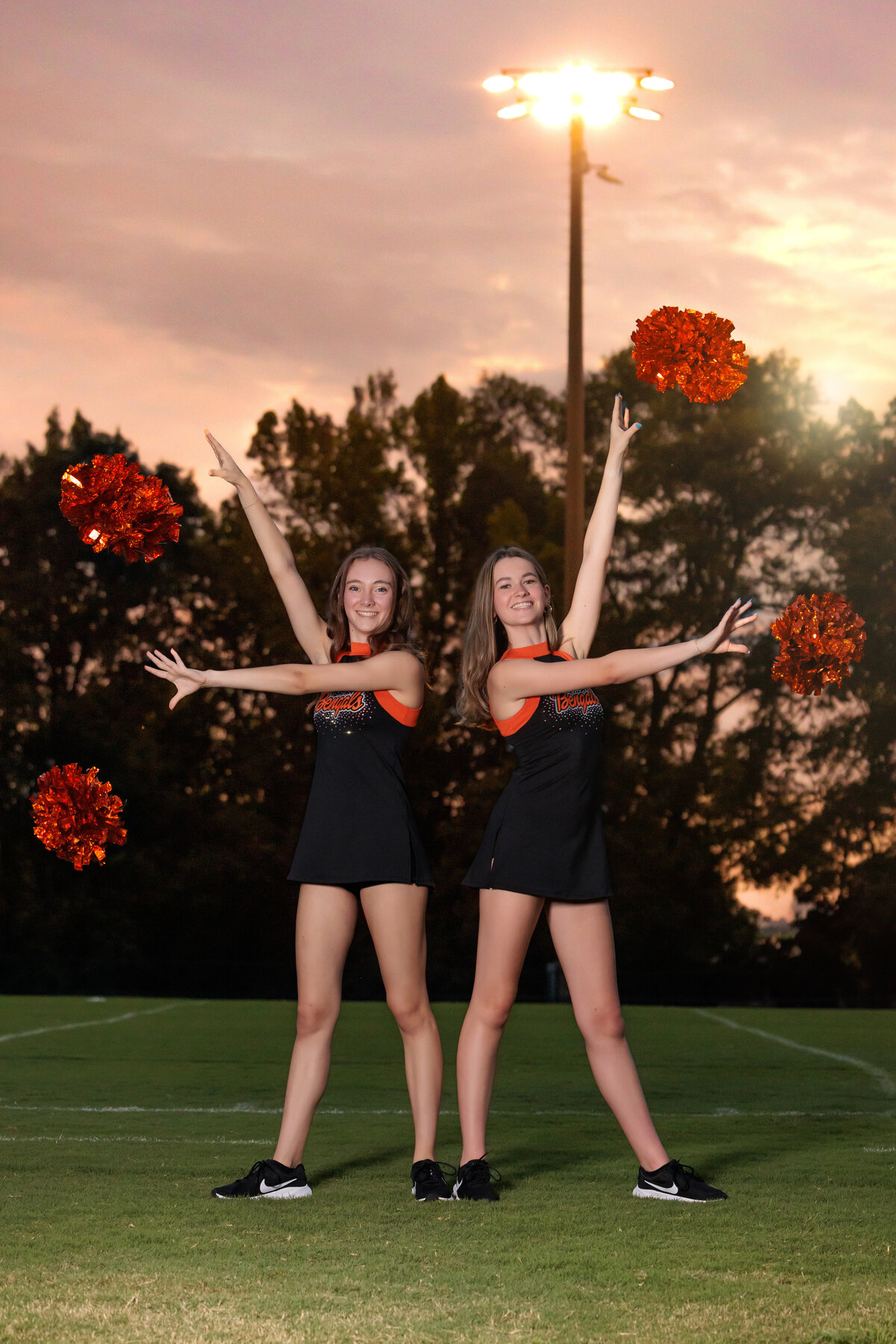 Sunset with poms for dance pictures in Fuquay Varina