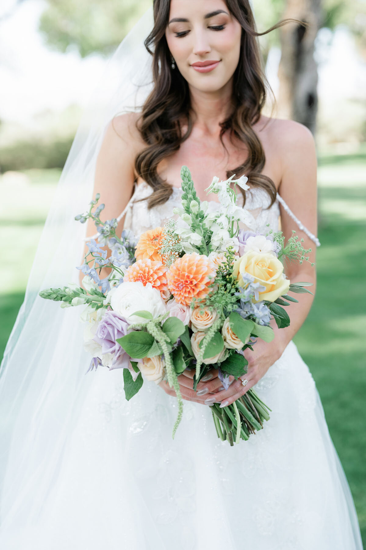 La Mariposa Tucson wedding photo with trees and string lights