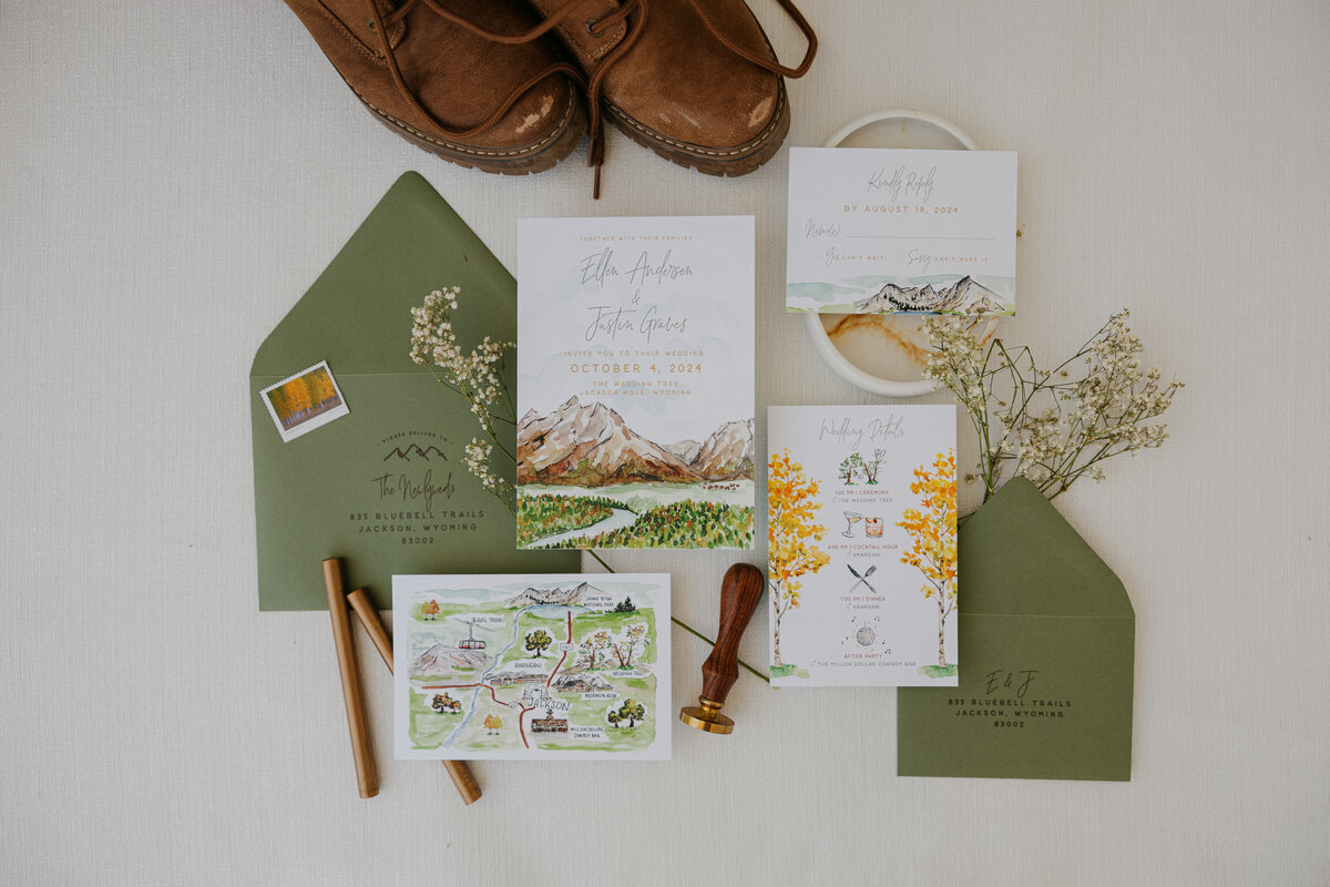 The box set in use under an invite suite for a flat lay photo for weddings