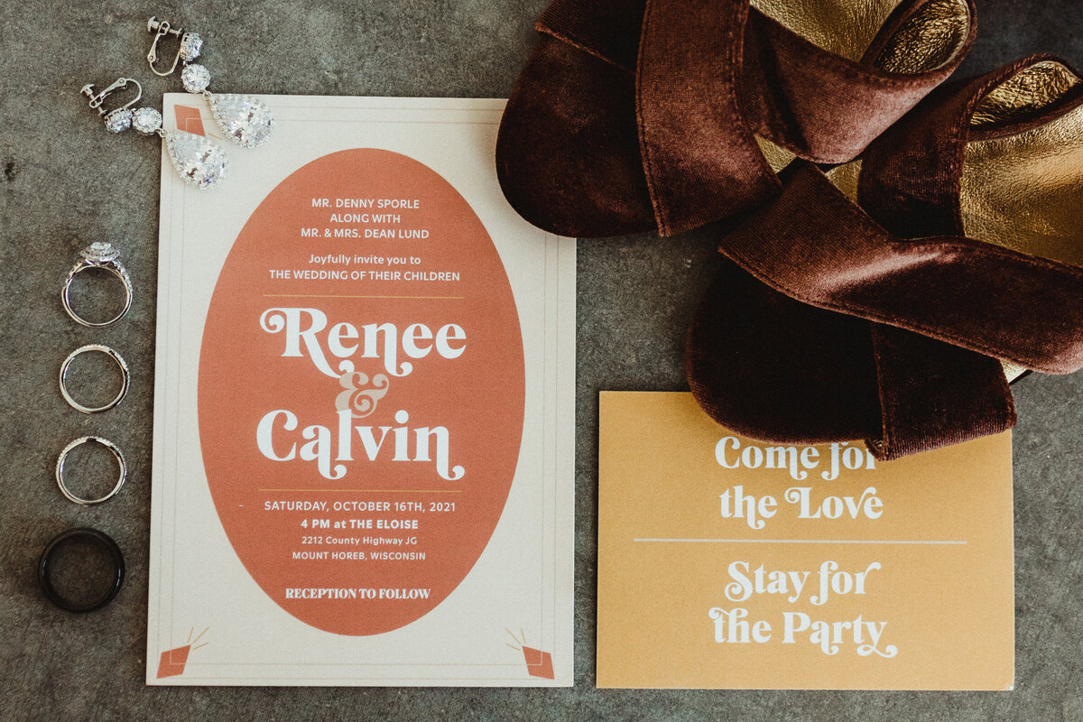 Wedding details of invitation and rings