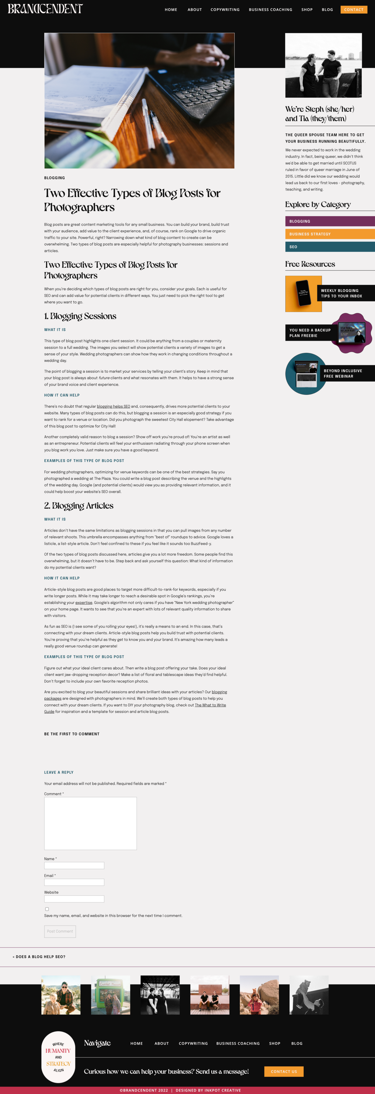 screenshot of full individual blog post page