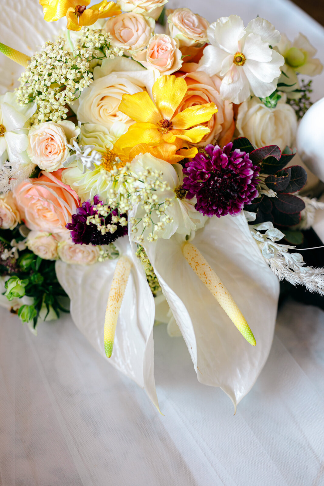 Bridal bouquet floral detail on the wedding day.