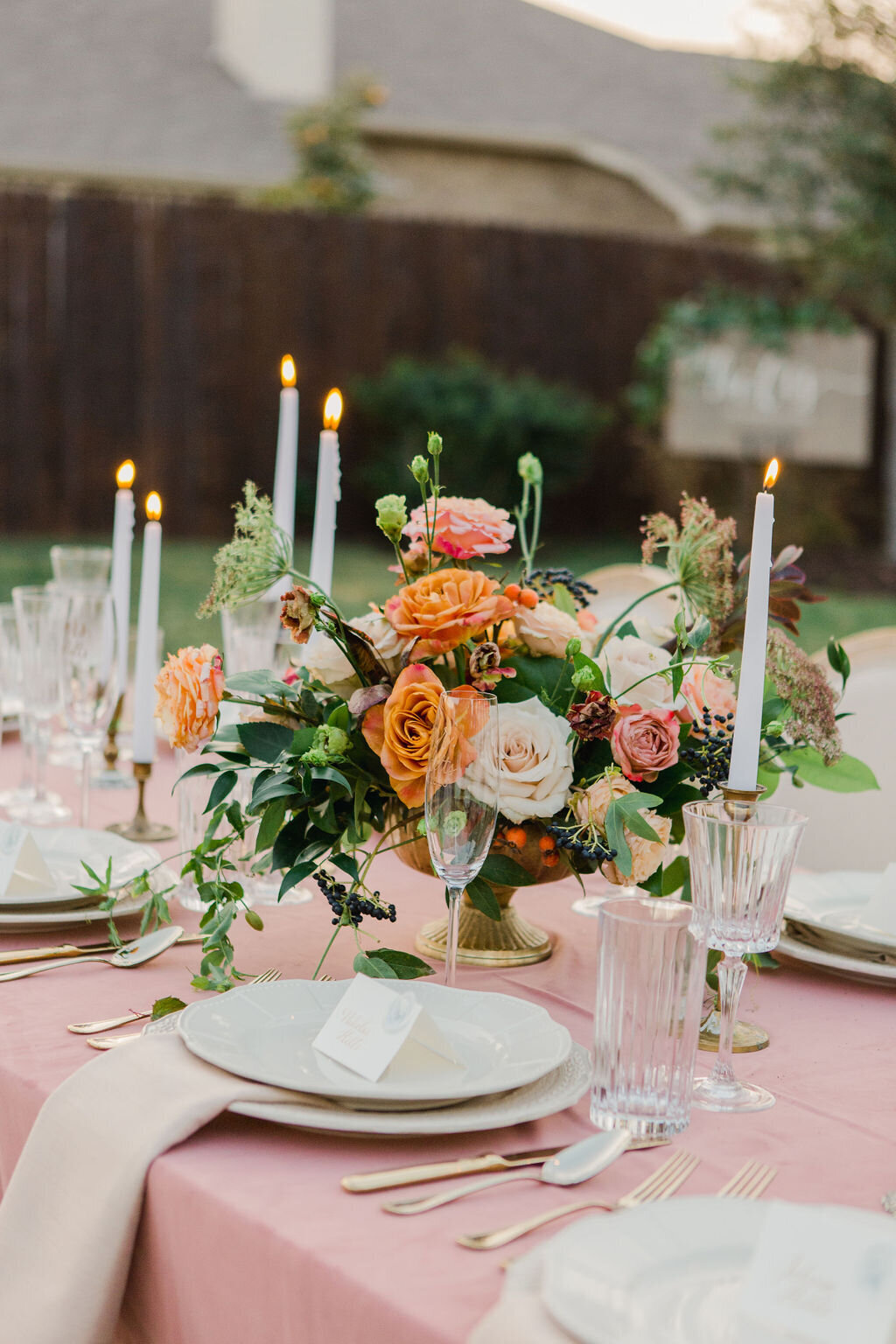 Wedding Reception Detail with organic florals by Vella Nest Floral Design