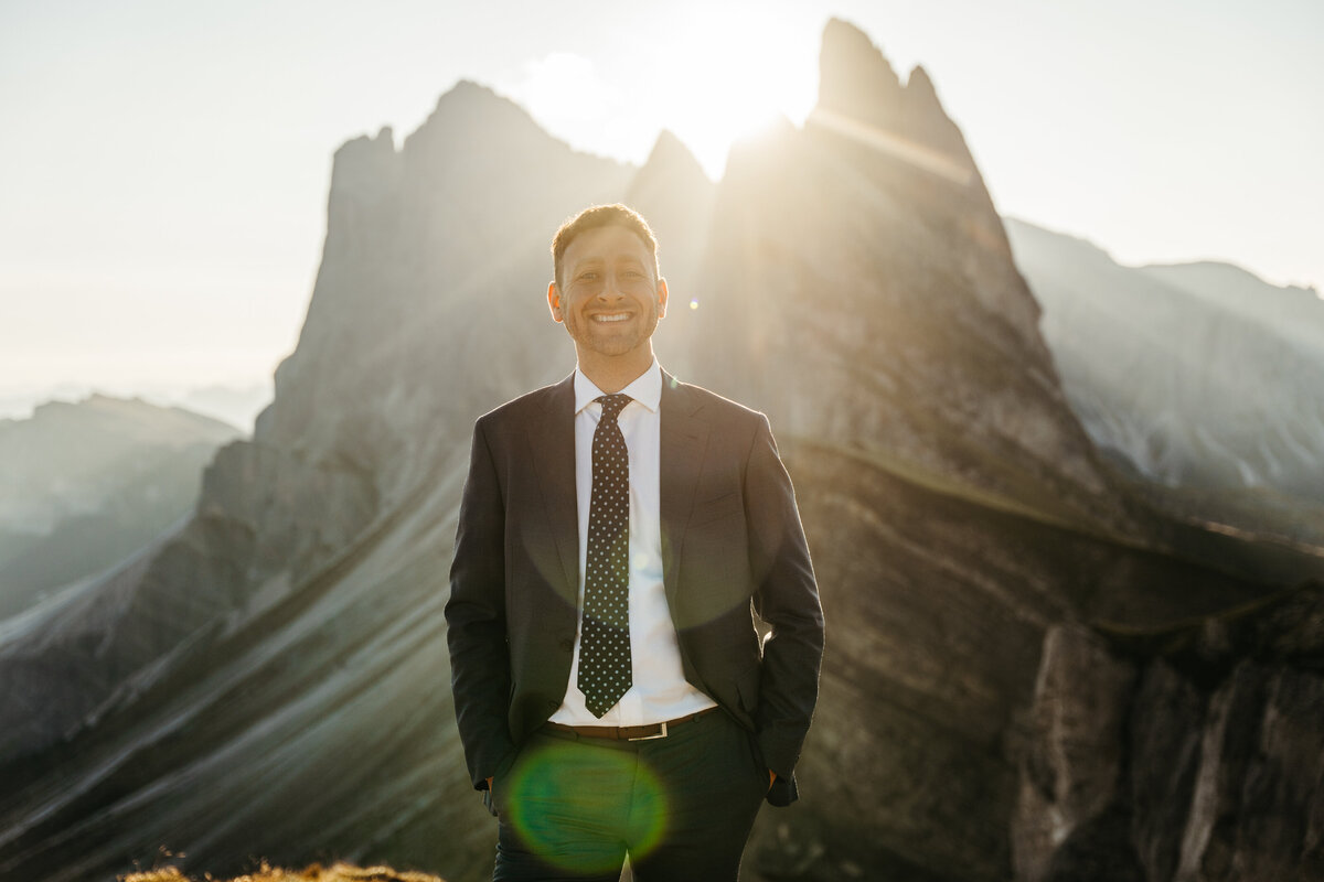 Groom portrait in Dolomites Wedding