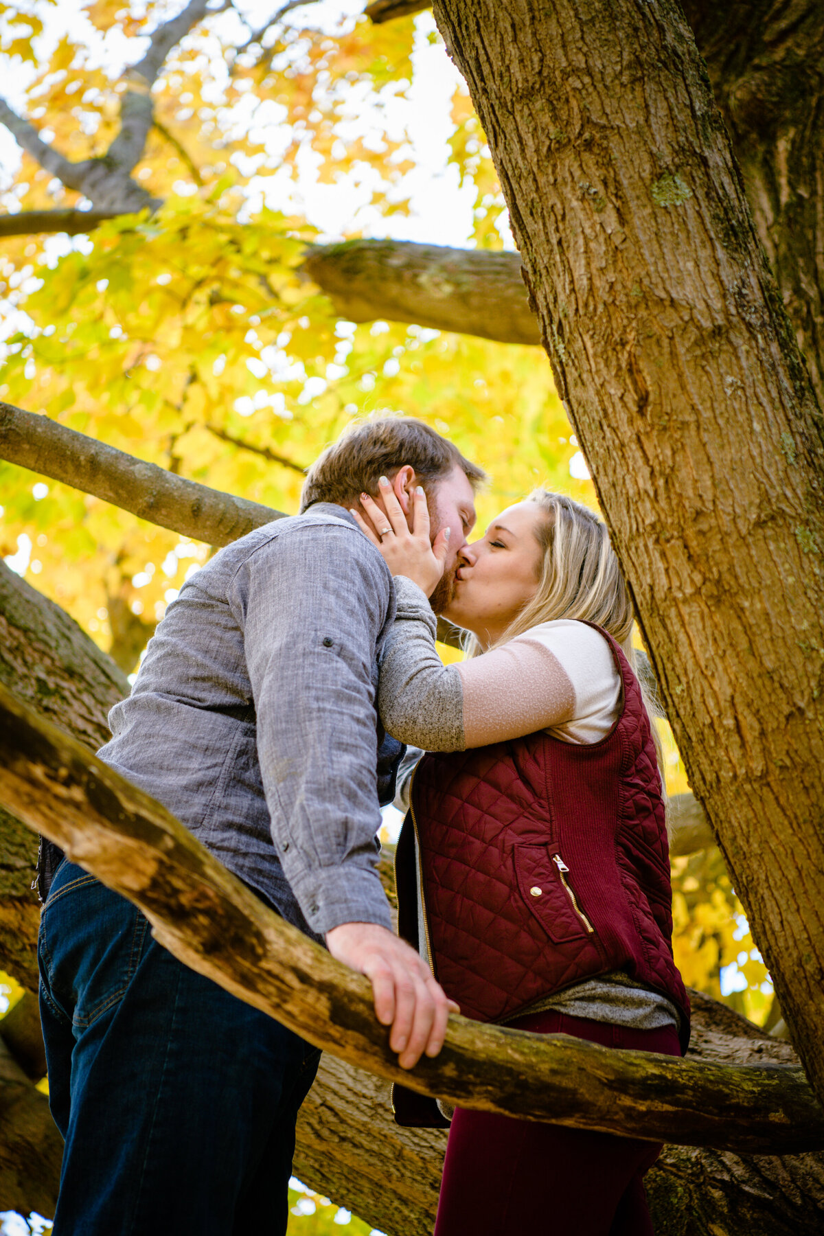 Borderland state park engagement session of couple kissing