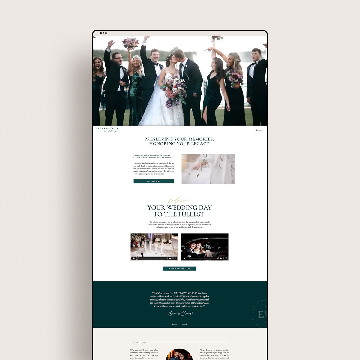 homepage design for everlasting weddings