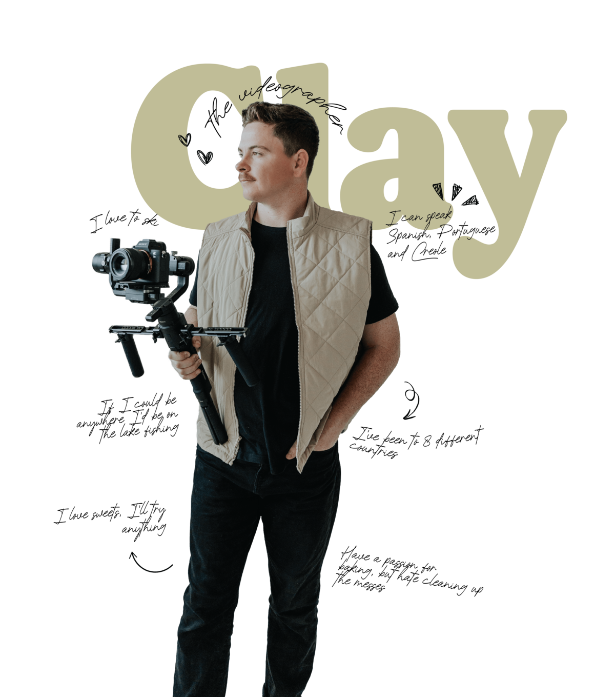 Clay, cutout, surrounded by facts about him