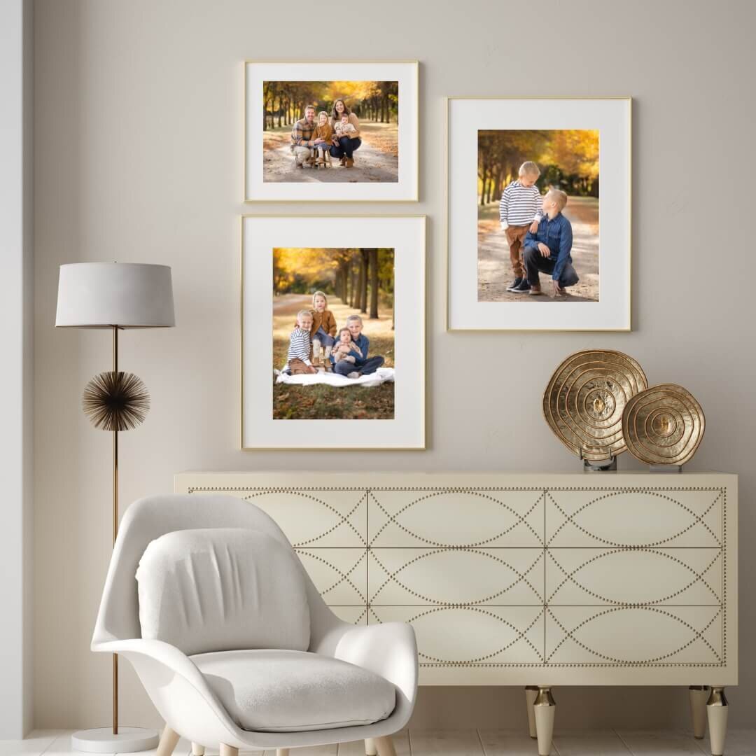 Images from a family picture session on display in frames.