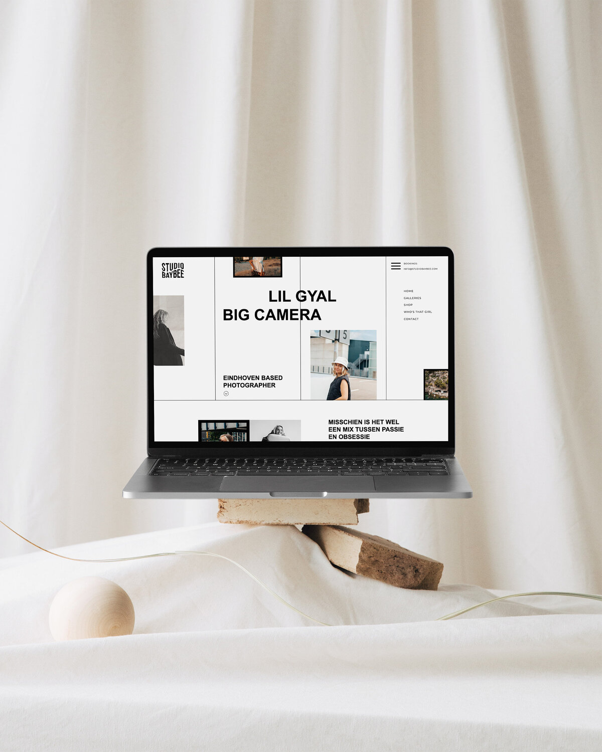 Minimalistisch webdesign voor fotograaf – Studio Baybee website op laptop