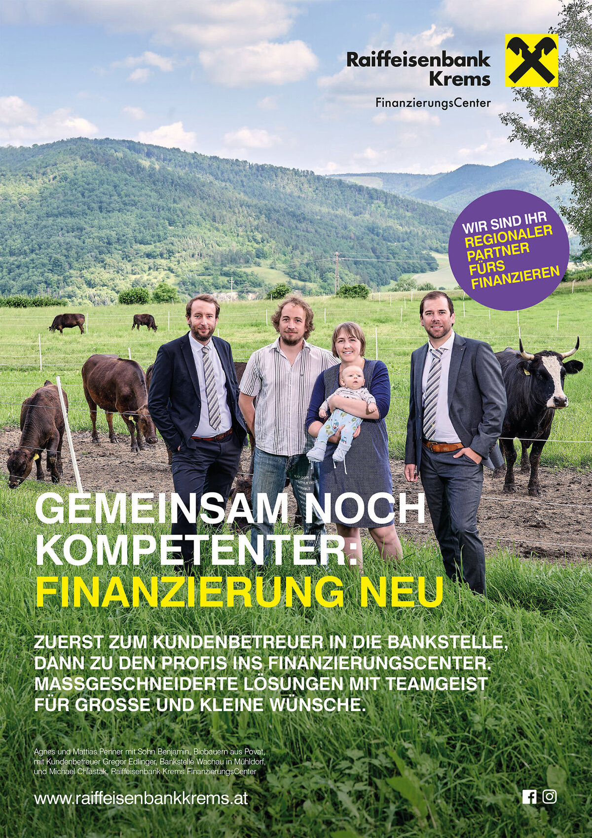 Werbefotografie für die Raiffeisenbank Krems – Atelier Schulte zeigt regionale Kundenbeziehungen und Kompetenz im Finanzierungsbereich für landwirtschaftliche Betriebe.