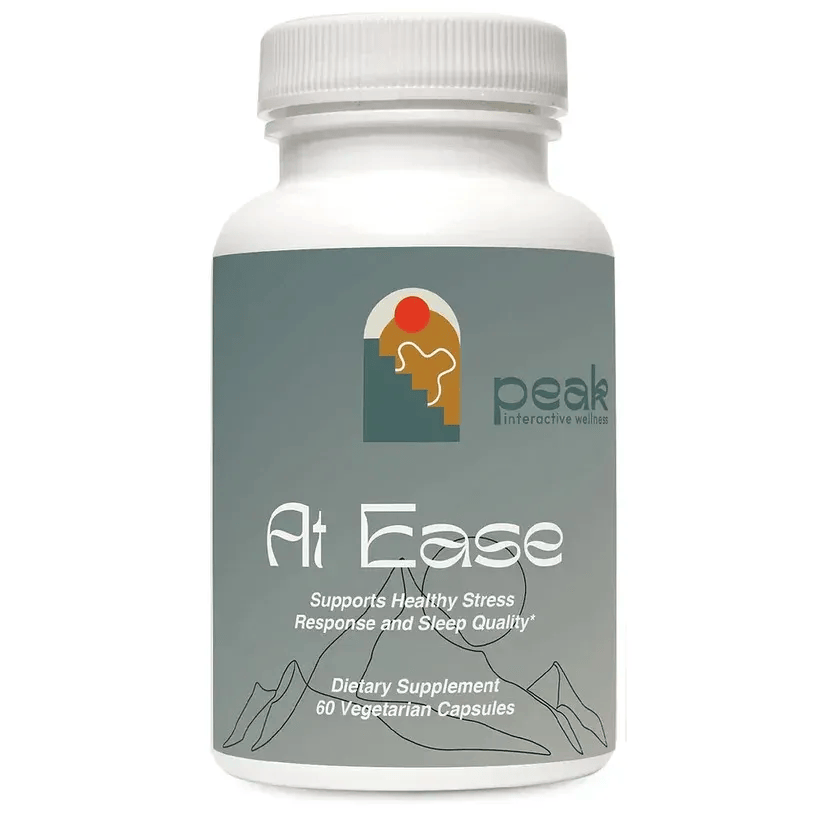 Peak Interactive Wellness At Ease supplement bottle supporting stress response and sleep quality, available in Denver and Greenwood Village.