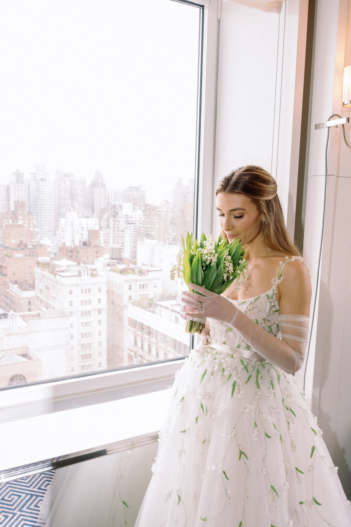 erica-renee-beauty-hair-and-makeup-duo-traveling-team-NYC-bride-carlyle-hotel-NYC-over-the-moon-bride-tess-gloves-lily-of-the-valley