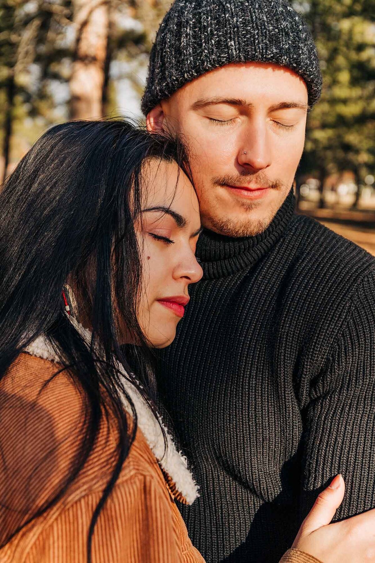 Missoula couple embracing outside for intimate photo