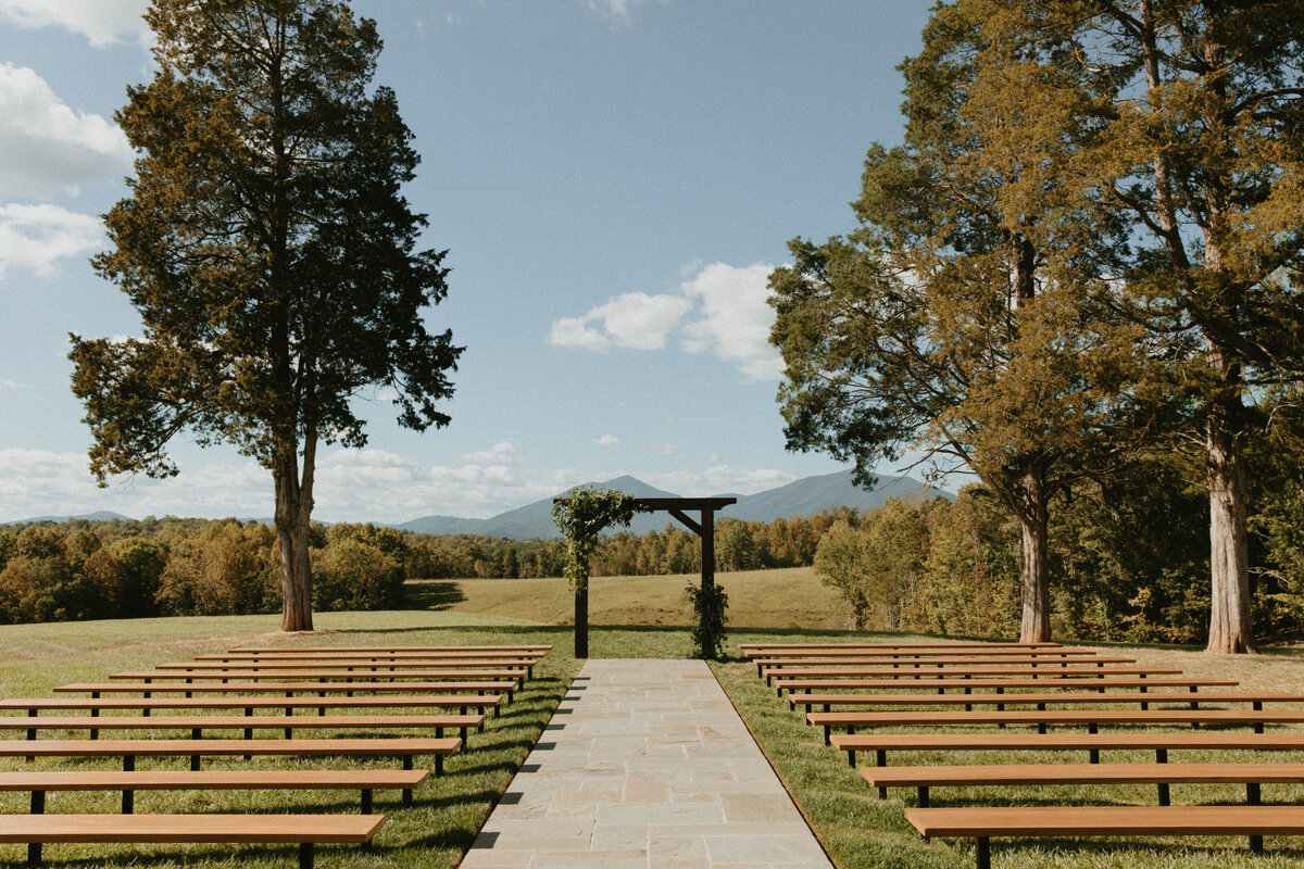 The ceremony site at Cedar Oaks Farm overlooking the blue ridge mountains