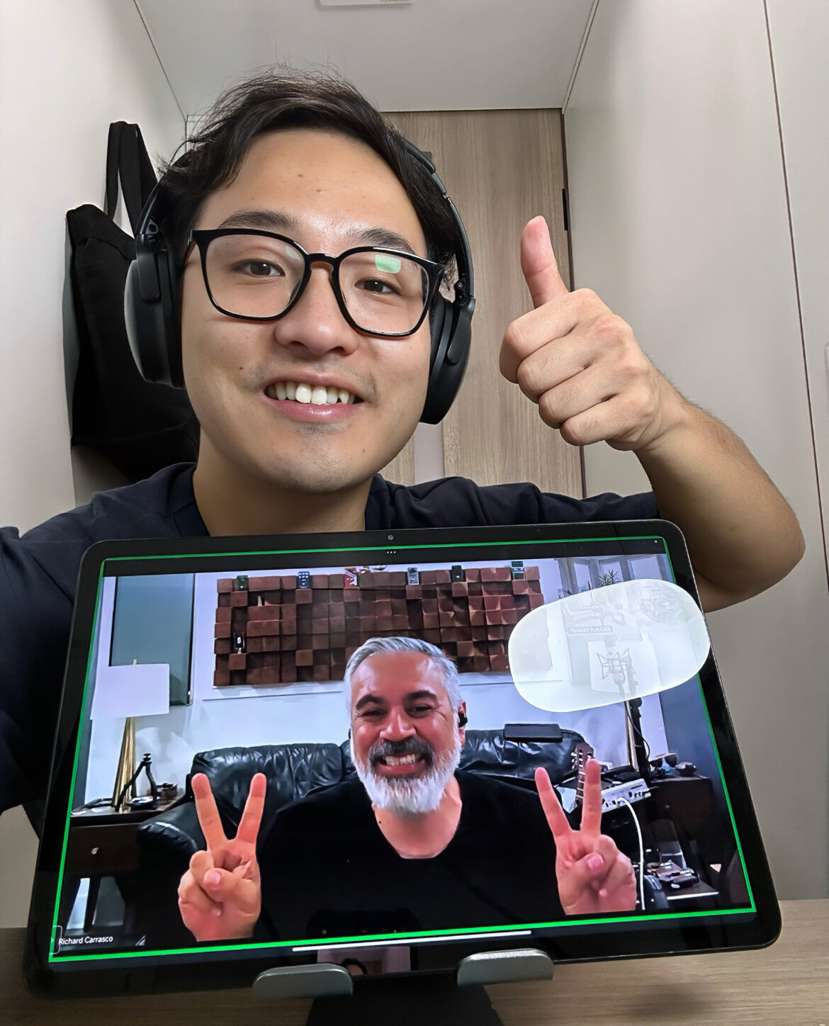 Photos of Japan Blend student and Yasushi during their Zoom learning sessions