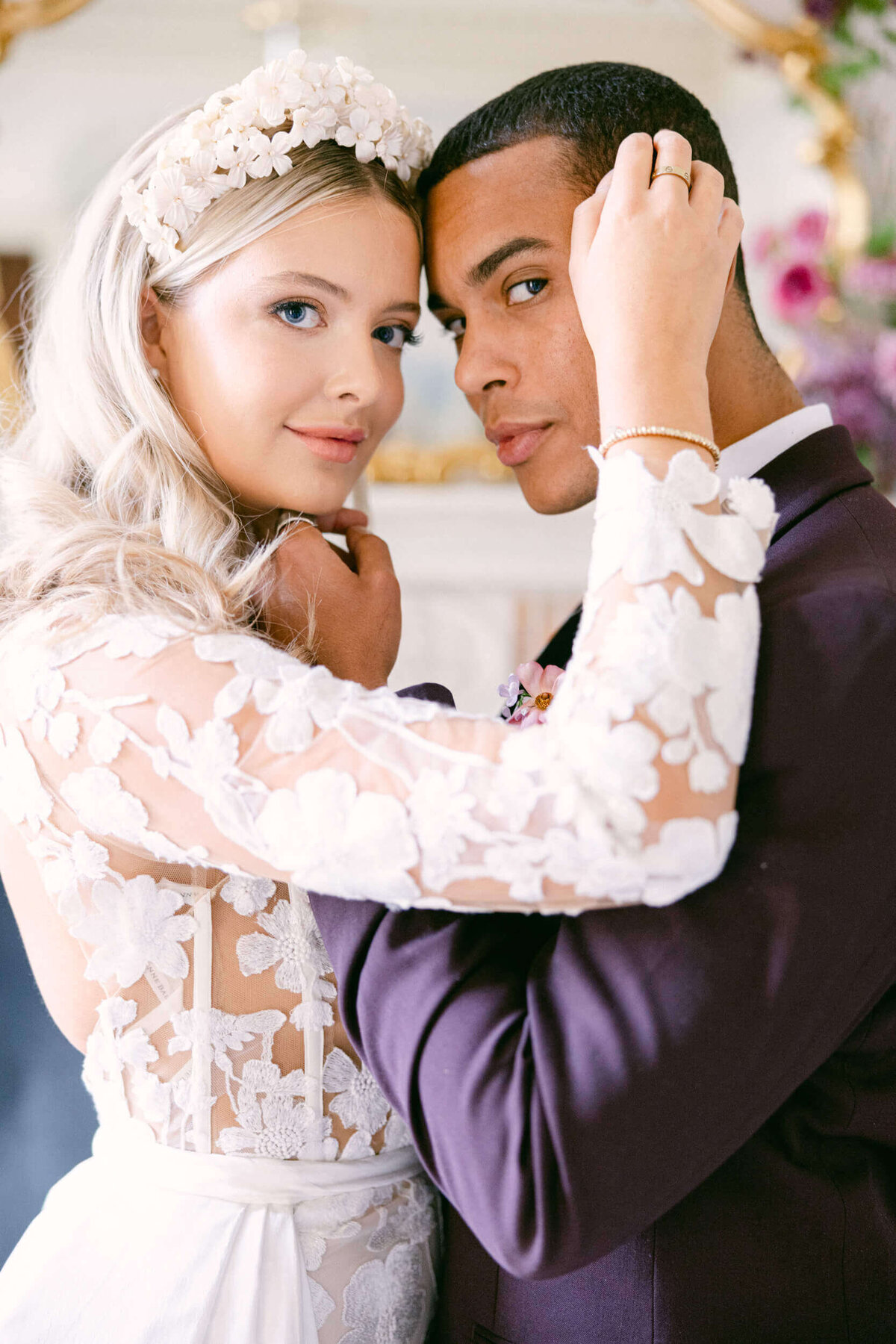 A wedding day photo of the bride and groom at Hedsor House in the Uk