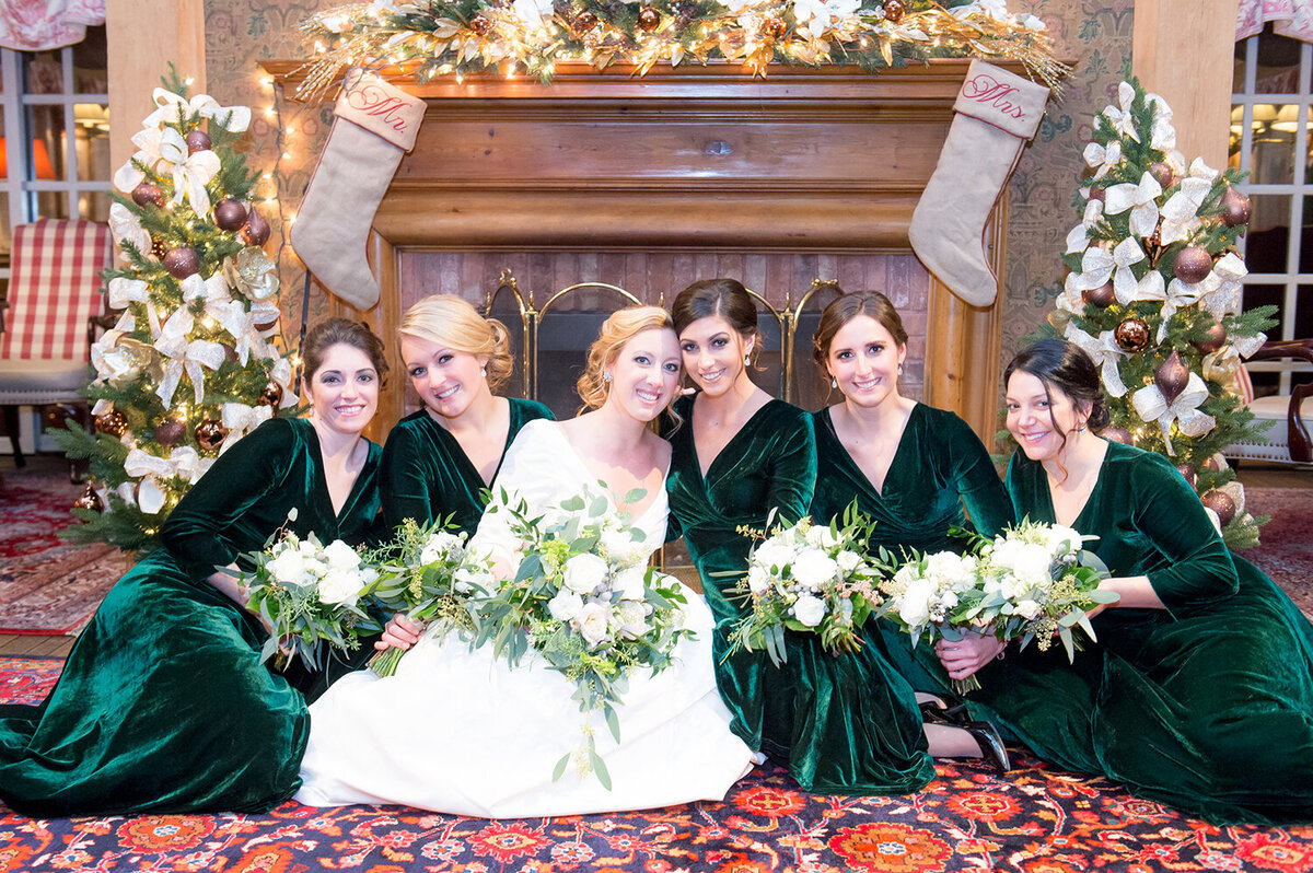 Bride and her bridesmaids in the Milk Room at the Bedford Village Inn Bedford, NH Wedding Venue Artifact Images