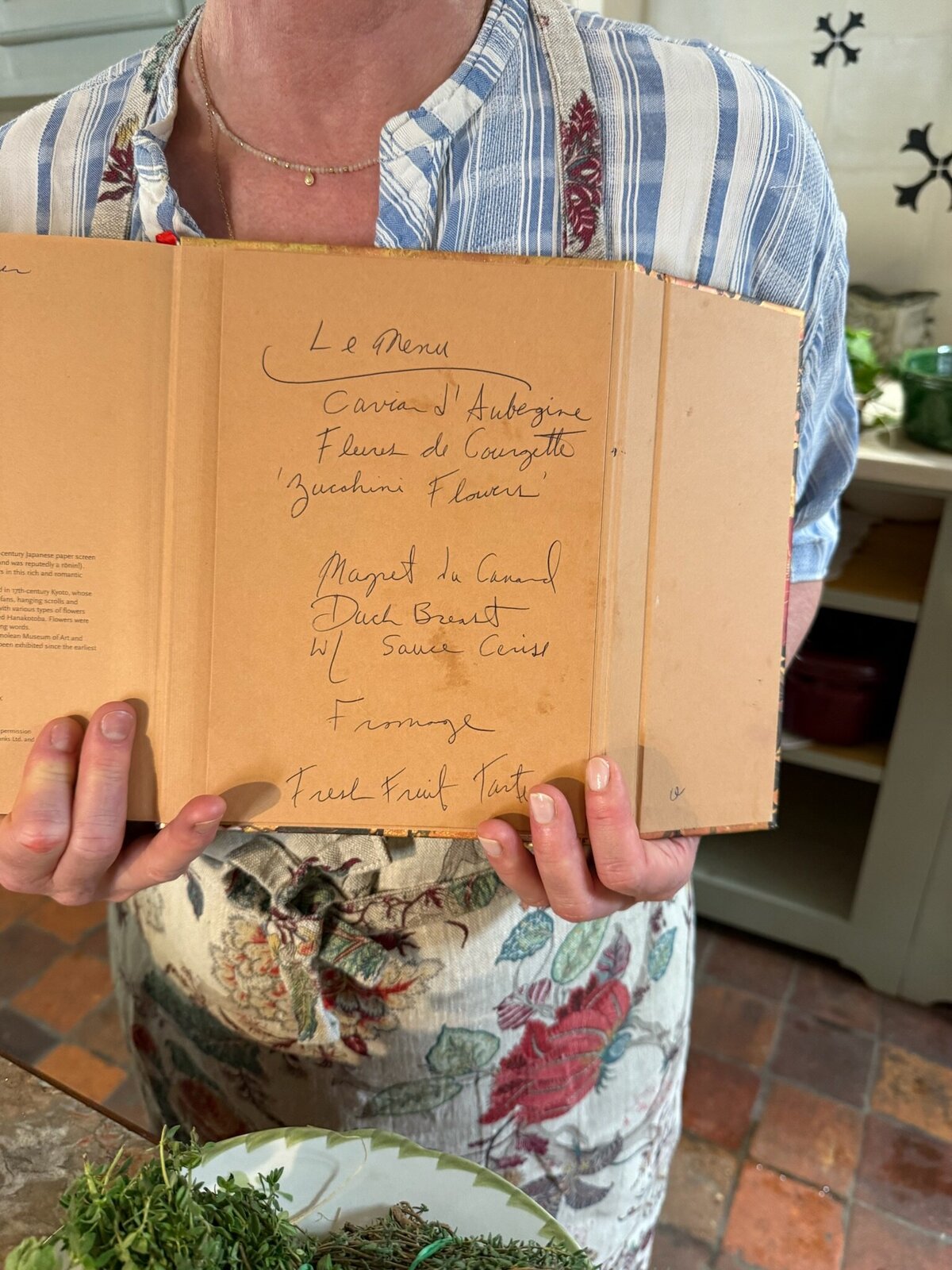 Menu for cooking class